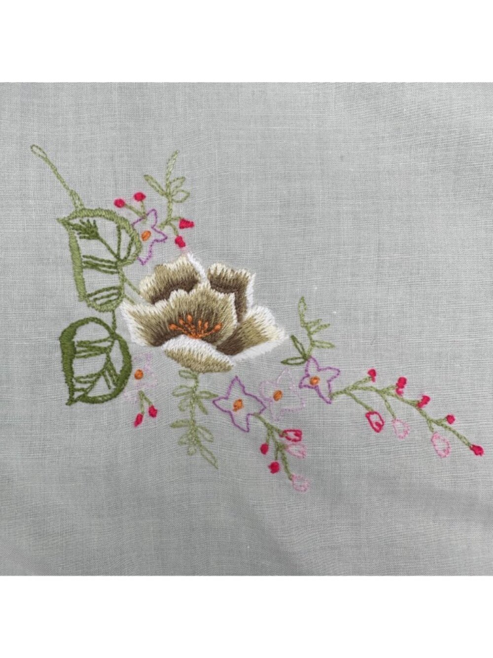 Vintage Embroidered Floral Fabric Placemats Set Of 4 Scalloped Edges Cream Green - Picture 4 of 6